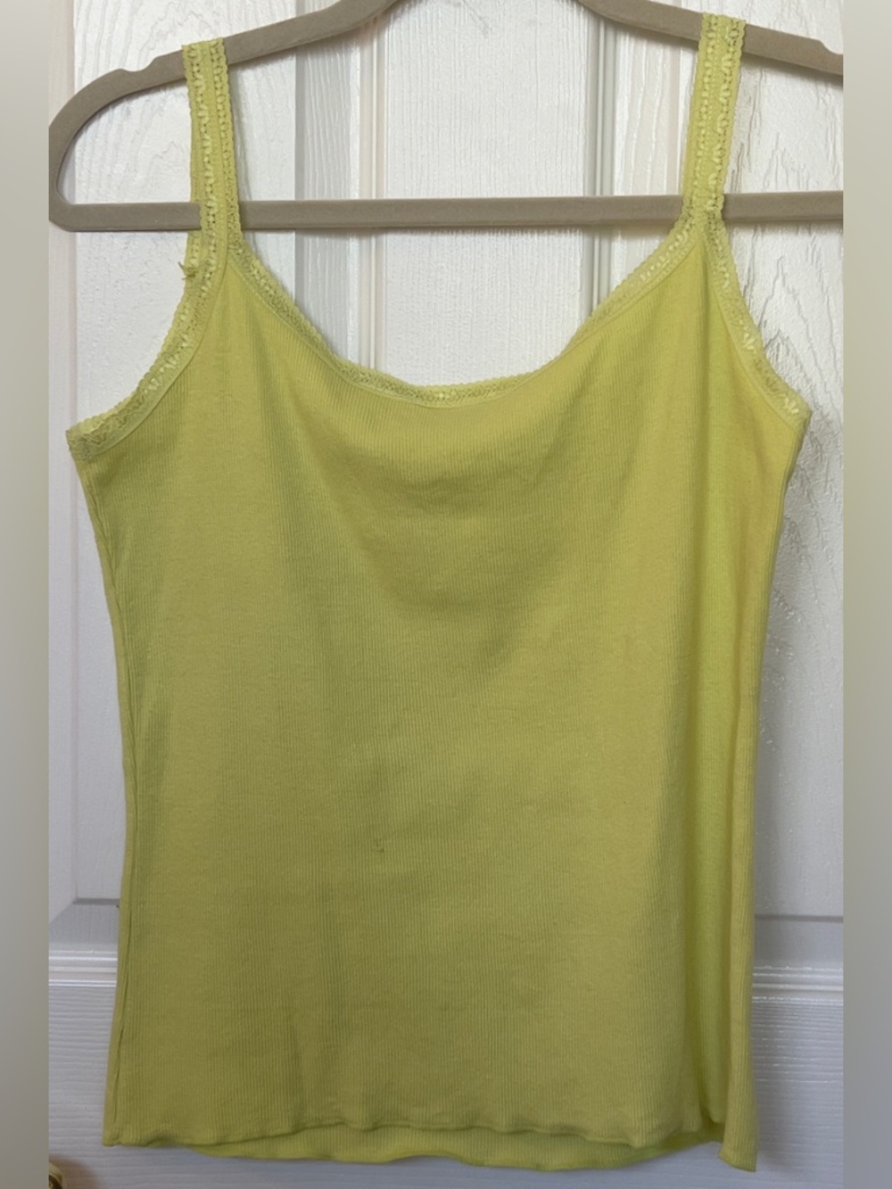 LIZ CLAIBORNE Lace Trim Spaghetti Strap Rib Camisole Tank LIME GREEN Sz PS - Picture 2 of 9
